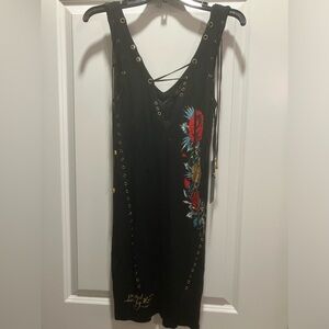 ed hardy dress black Ed Hardy Skull Love Kills Slowly Smocked Mini Dress main image 0